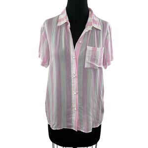 Solid & Striped NEW Button Shirt Pink White Stripes Collar Short Sleeves M NWT